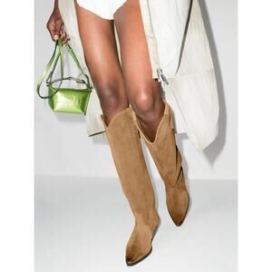 Isabel Marant Denvee Boots Suede Knee High Cowboy Pointed Toe Western Taupe Sz 5